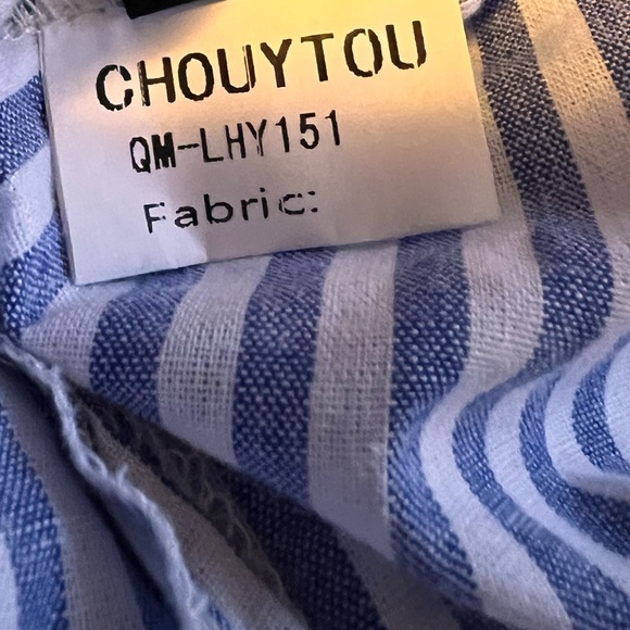 Chouytou button down shirt dress blue & white stripes, side pockets, split hem - Picture 11 of 16